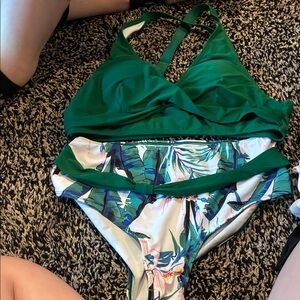 Amazon Green and Floral Bikini Set